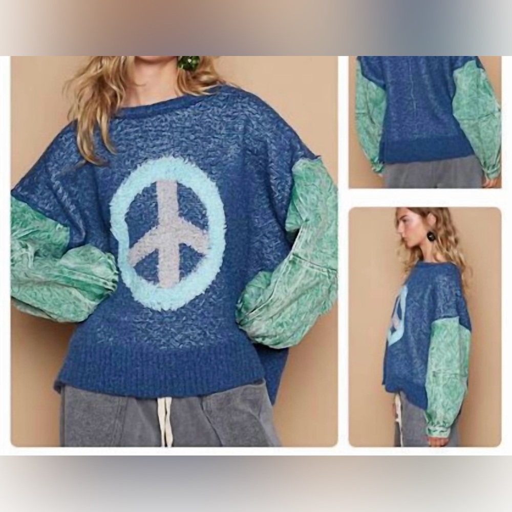 Blue and Green Peace Sign Sweater